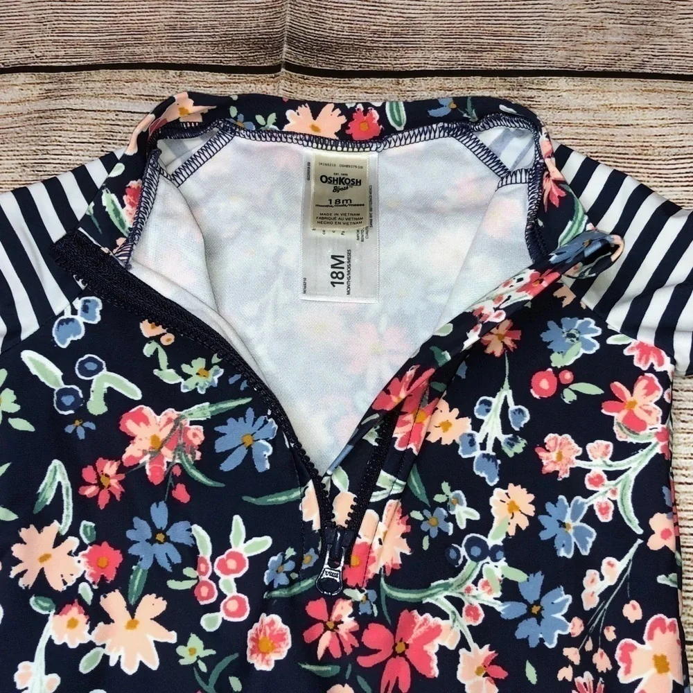 OshKosh Blue Floral Infant Long Sleeve One Piece Rashguard Size 18 Months